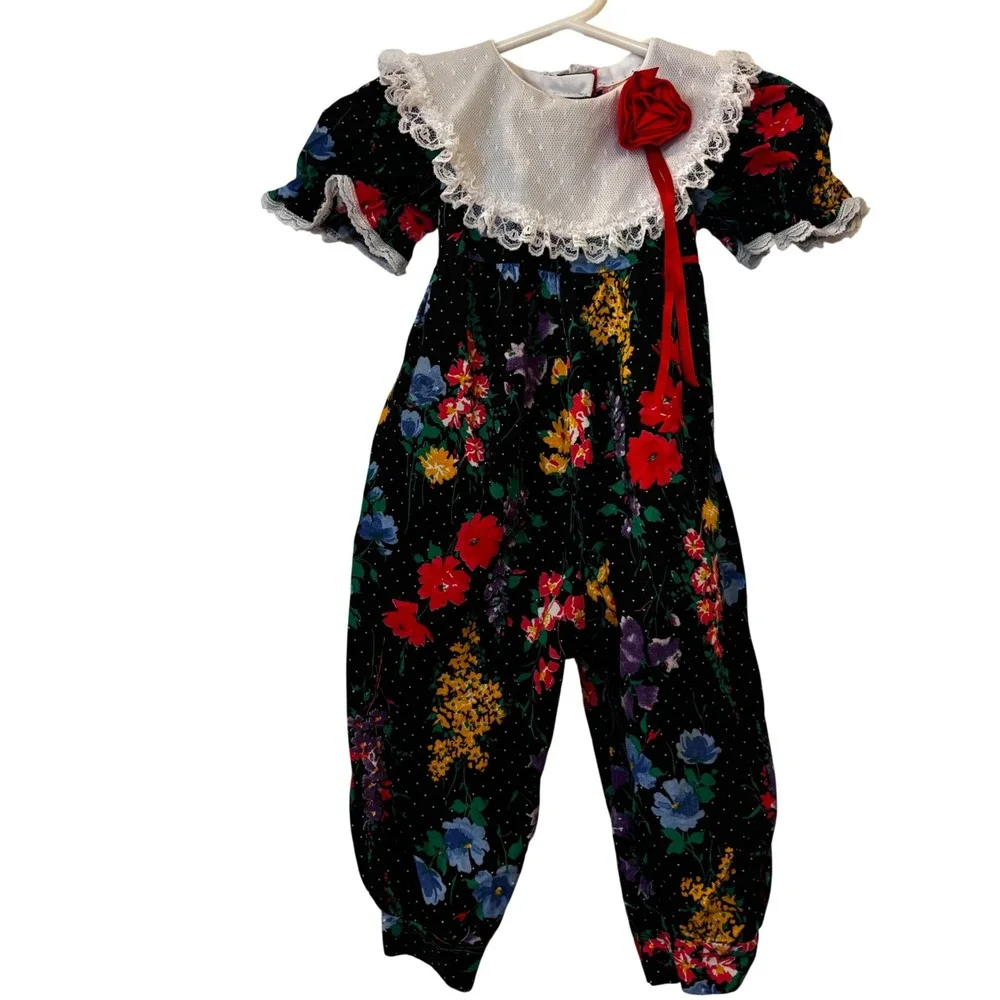 Vintage Winnie The Pooh Girls Romper 12m Floral Peter Pan Collar‎ Disney